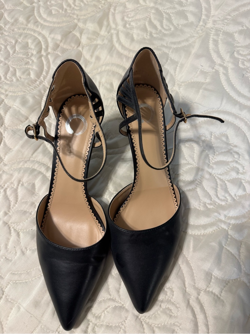 Black Pointed Toe Ankle-Strap Women's Heels